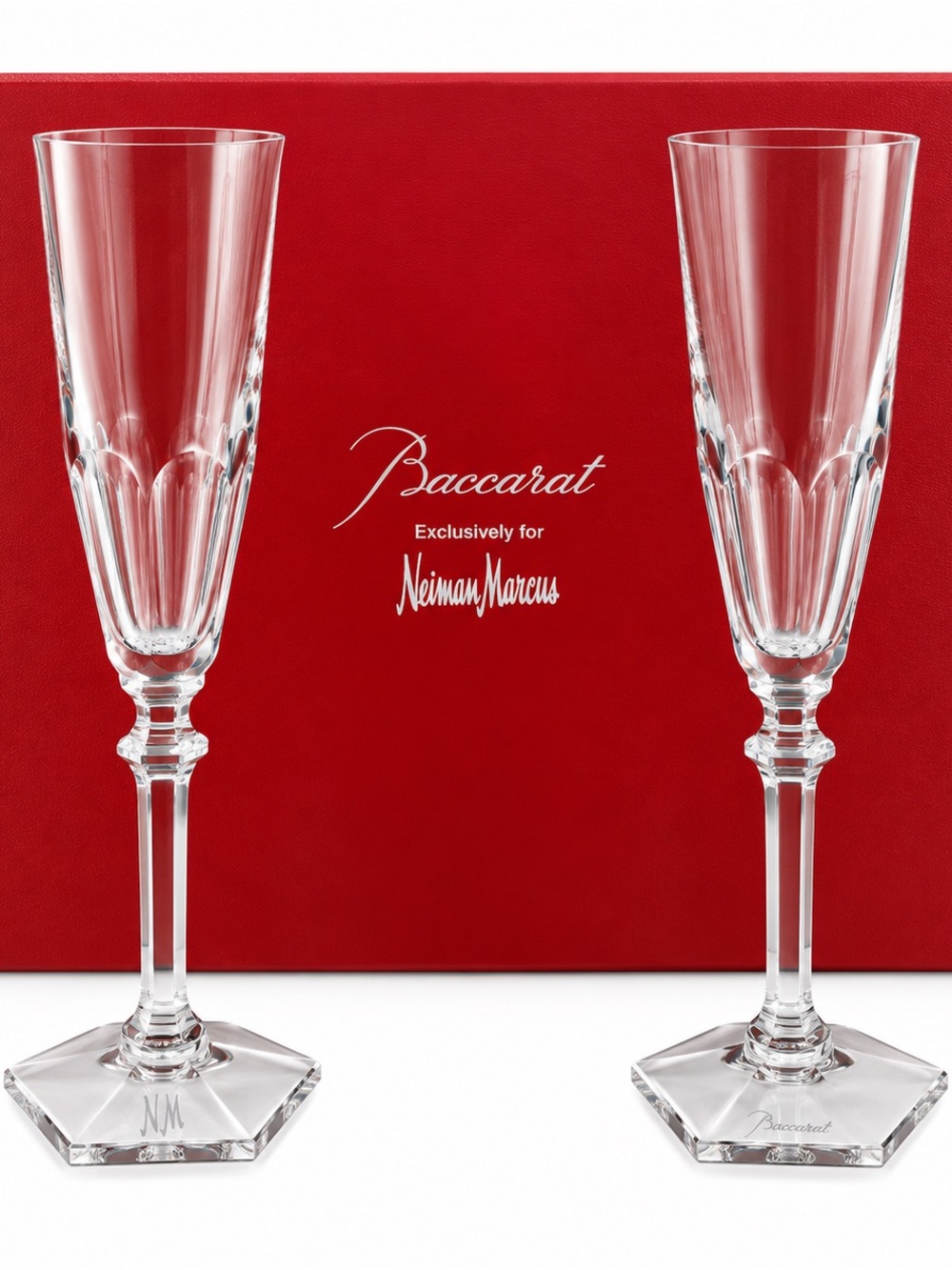 Baccarat Harcourt Eve Crystal Champagne Flutes Set of 2 Neiman Marcus with Box